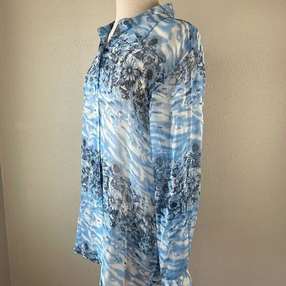 NWT Erin London Sheer Silk Button Down Shirt - Picture 5 of 9